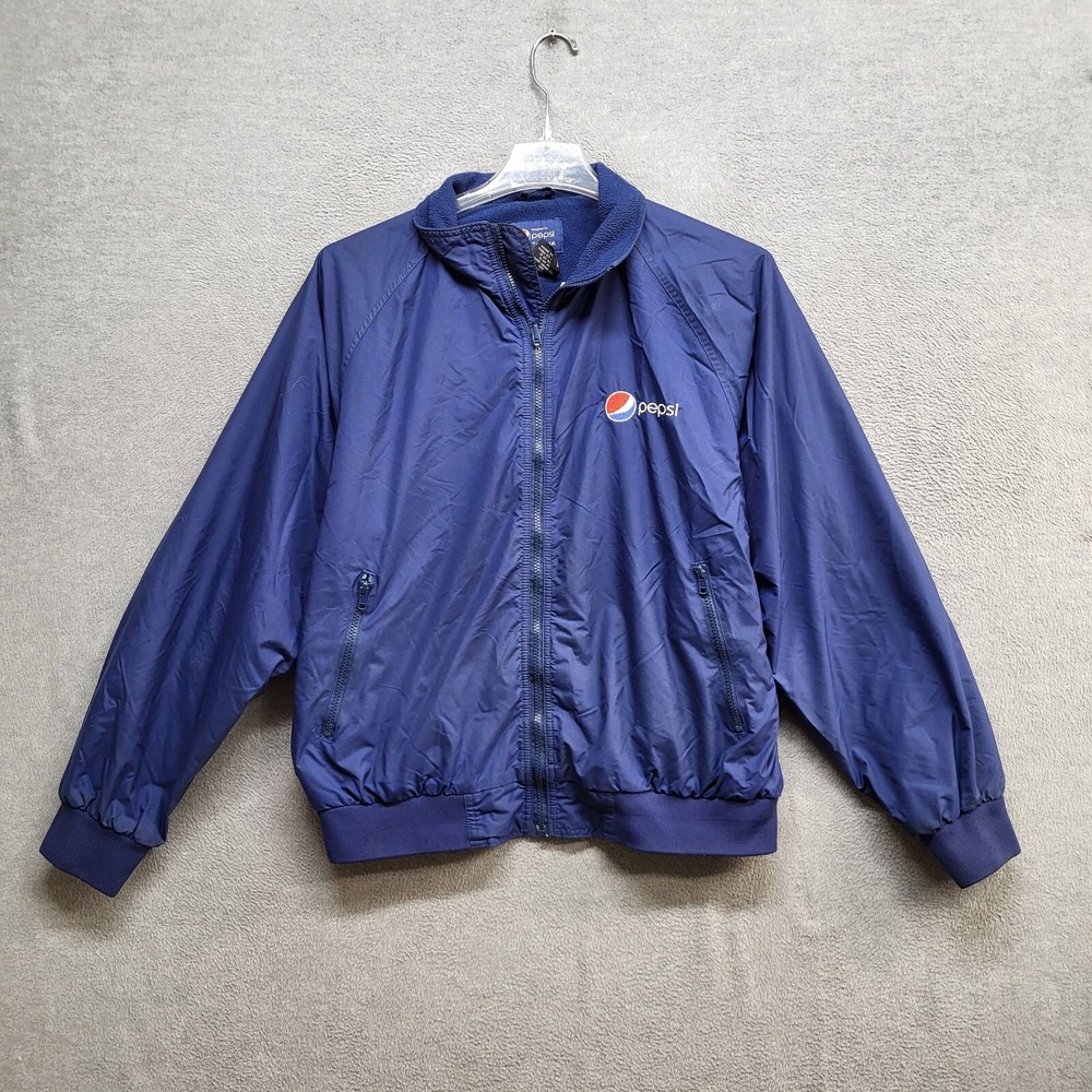 Pepsi Men Jacket Large Blue Aramark Bomber Logo Embroidered Full Zip READ